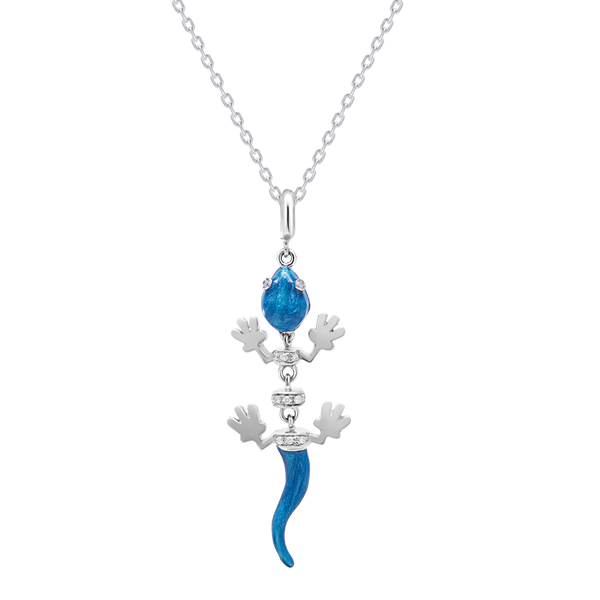 Pendant Shape Lizard Blue Enamel