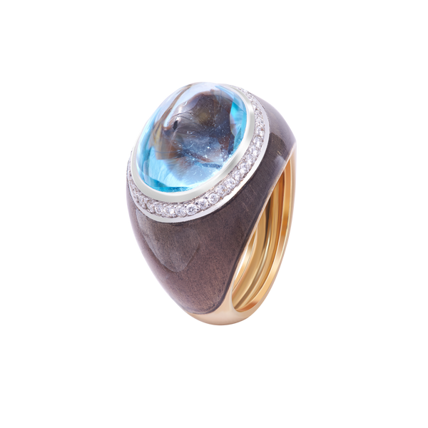 Ring Brown Enamel Blue Topaz
