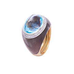 Ring Brown Enamel Blue Topaz