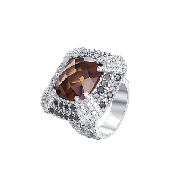 Ring Citrine Round and Diamonds