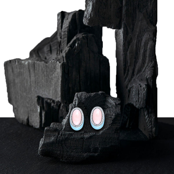 Earring Coral And Light Blue Enamel