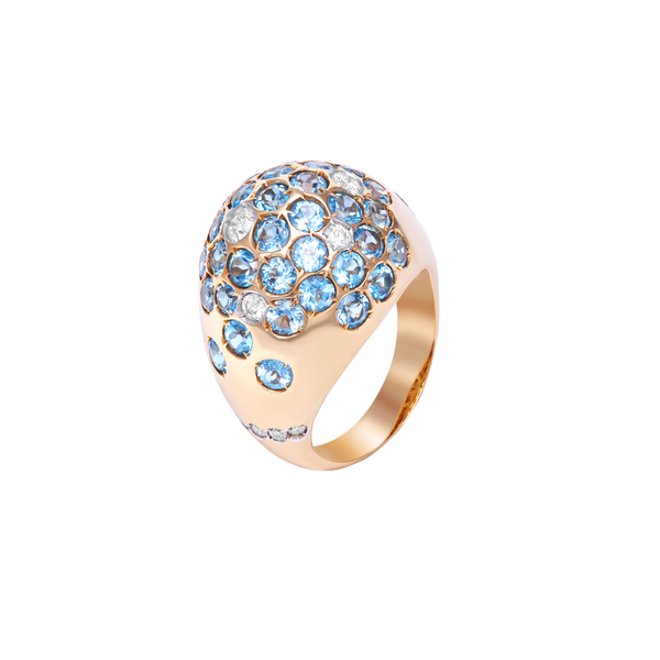 Ring Yellow Gold Blue Topaz