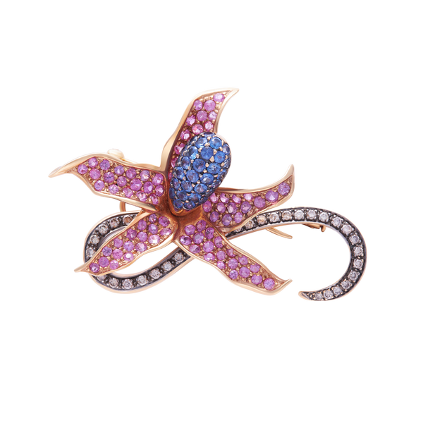 Brooch Flower Sapphire Diamonds