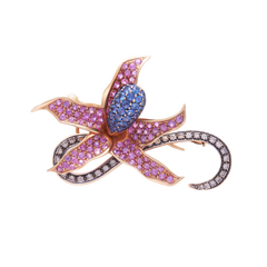 Brooch Flower Sapphire Diamonds
