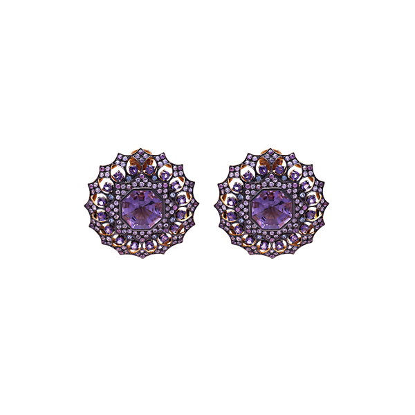 Earrings Octagon And Round Amethyst