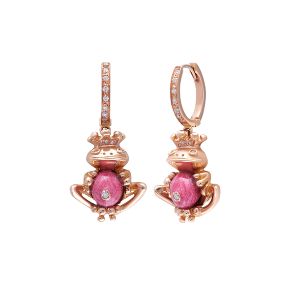 Earrings Shape Frog Pink Enamel