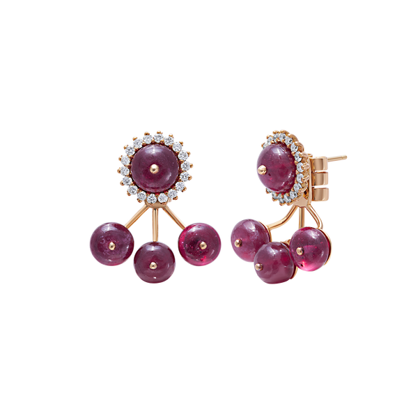Earrings Pink Gold Ruby Beads