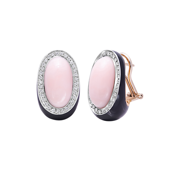 Earrings Coral And Black Enamel