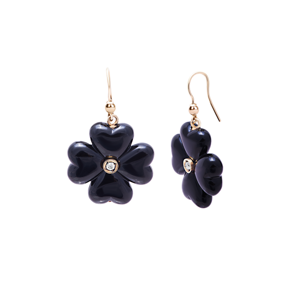 Earrings Shape Flower Black Agate