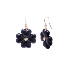 Earrings Shape Flower Black Agate
