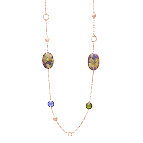 necklace Long Pink Gold Quartz