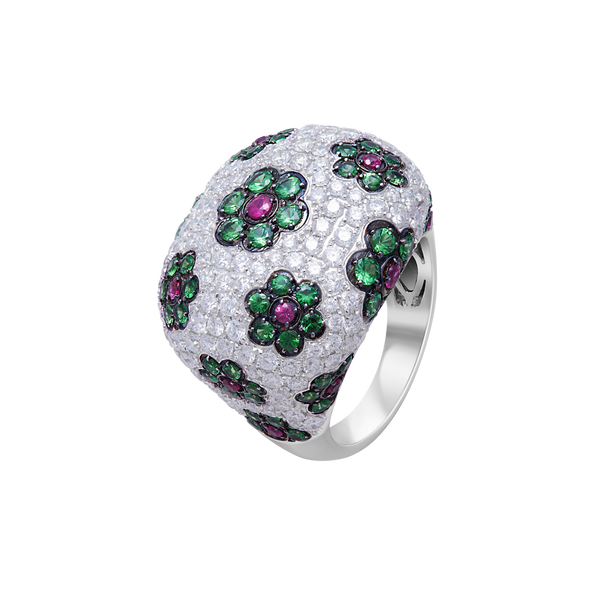 Ring Flower Shape Garnet Ruby