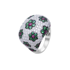 Ring Flower Shape Garnet Ruby